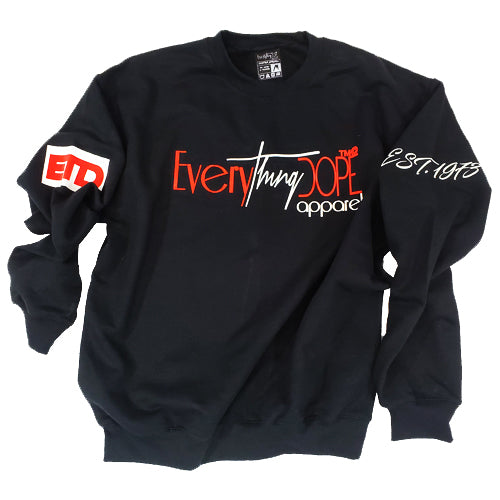 Black Crewneck with Red & White Logo - OG Script | EveryThingDope